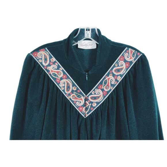 Vintage Vanity Fair Zip Robe Green Paisley M - Picture 9 of 11
